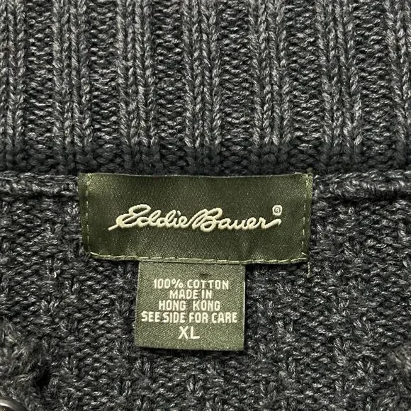 Eddie Bauer Men's XL Henley Sweater Heavyweight Dark Gray Pullover Button Up - Picture 3 of 11